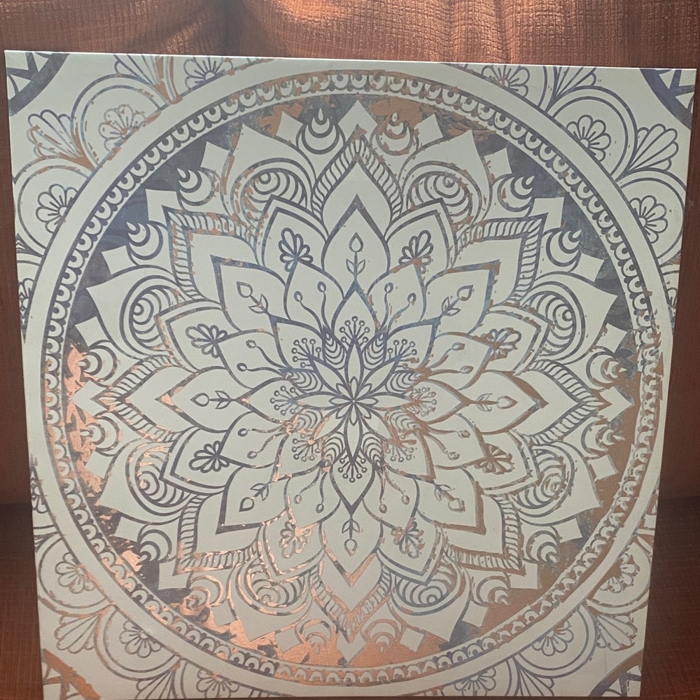 White and Rose Gold Mandala Wall Art Canvas